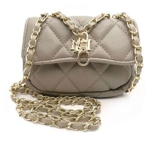 New Badgley Mischka Taupe Quilted Mini Bag with Gold Chain